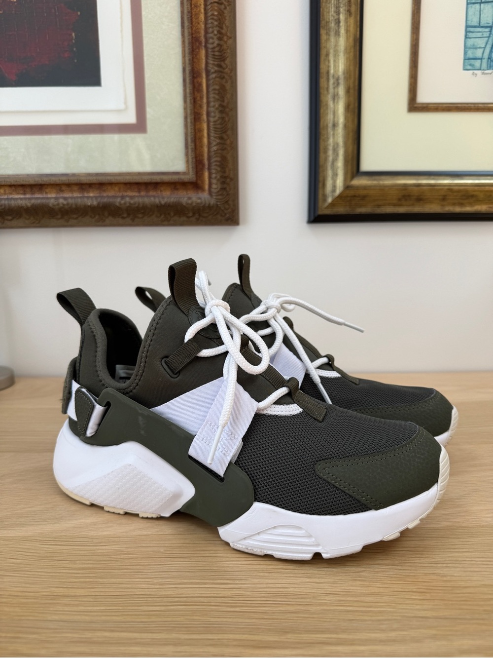 Nike Olive & White Modern Slip-On Sneakers